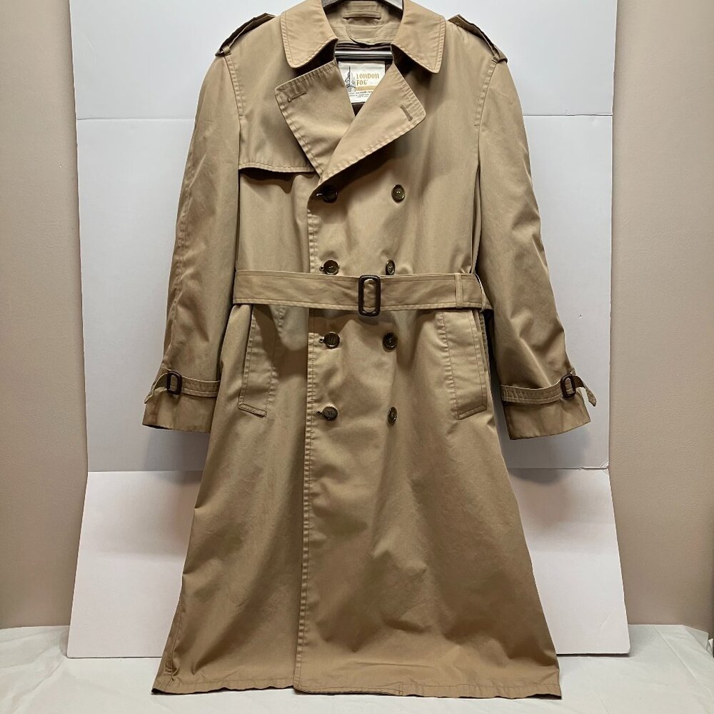 Vintage 1970s Mens London Fog Douglas Tan Trenchcoat Removable Fleece Lining 40R